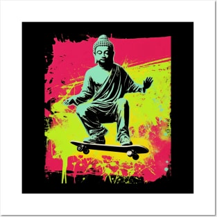 Buddha Skateboarding | Retro Skateboard | Funny Buddha #2 Posters and Art